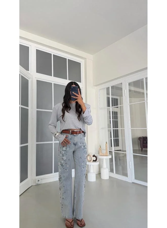 Gaus Ice Blue Stone-Embellished Premium Jeans GAUS-01954.