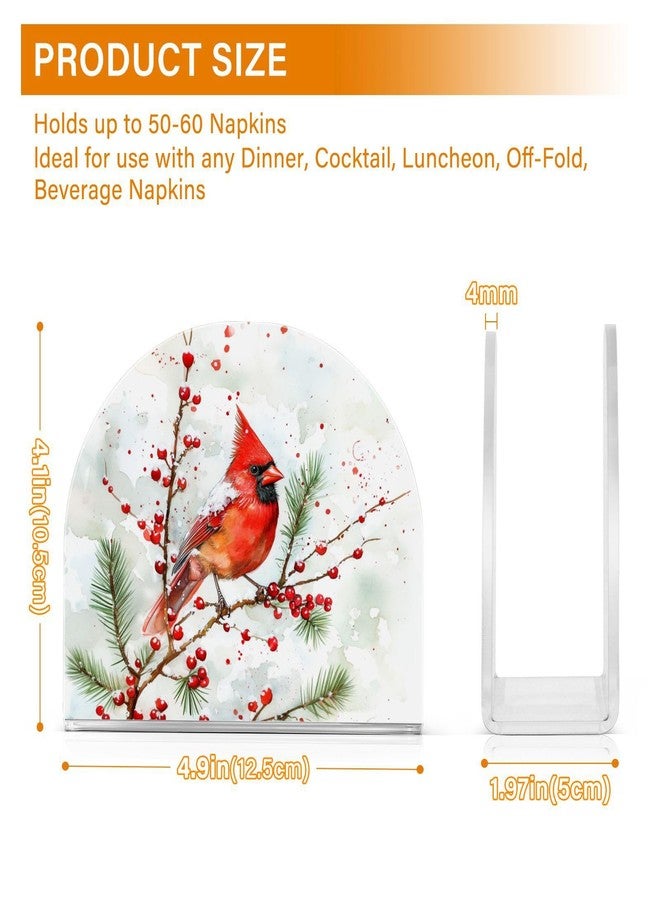 Fustylead Christmas Bird Napkin Holder for Table Acrylic Vertical Napkin Holders for Paper Napkins Winter Red Birds Pine Berries Napkin Dispenser for Home Party Dining Cocktail Kitchen Accessories - Image 5