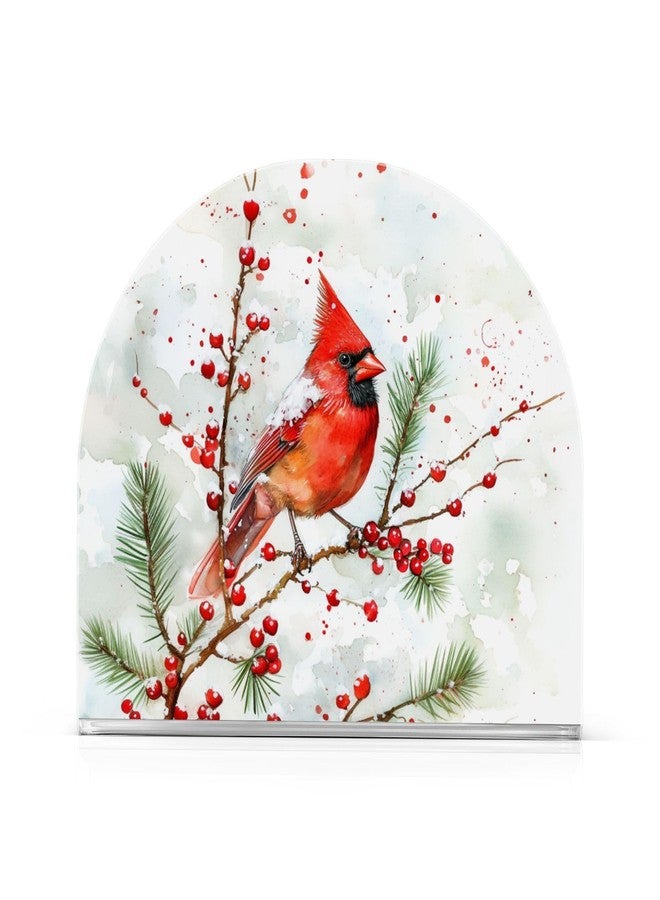 Fustylead Christmas Bird Napkin Holder for Table Acrylic Vertical Napkin Holders for Paper Napkins Winter Red Birds Pine Berries Napkin Dispenser for Home Party Dining Cocktail Kitchen Accessories - Image 1