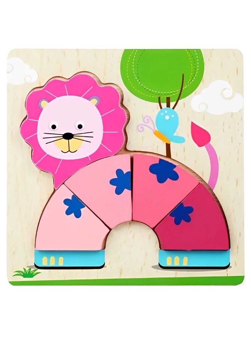 لغز خشبي ثلاثي الأبعاد مصمم على شكل أسد ملون للأطفال الصغار، أدوات دعم التعليم المبكر للآباء والمعلمين، ألوان وأنماط جذابة، ألعاب مونتيسوري صممت لتنمية المهارات الحسية والحركية، هدايا رائعة - Image 1