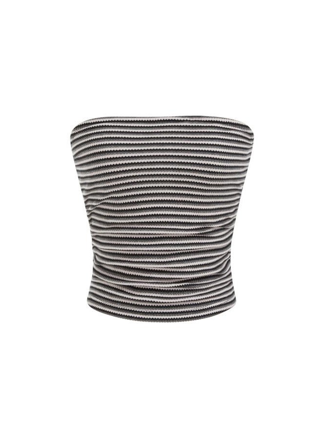 CIDER Striped Tube Tops for Women Y2K Sleeveless Casual Strapless Crop Going Out Tops Summer Trendy, Black, L - Image 1