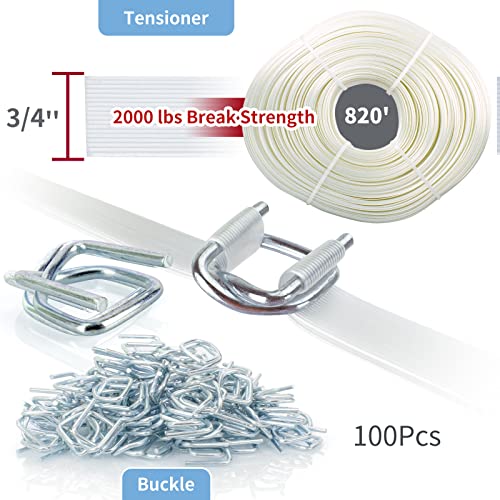Palmarosa Heavy Duty Pallet Strapping Tools Kit for 1/2"~3/4" Strap,100 pcs Strapping Buckles and 3/4" x 820' Woven Cord Strapping Roll,2000 lbs Break Strength - Image 3