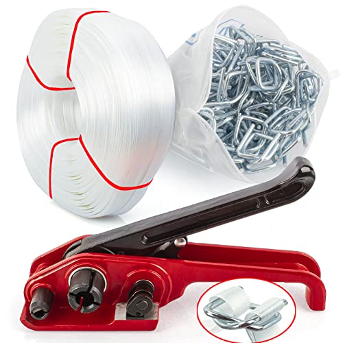 Palmarosa Heavy Duty Pallet Strapping Tools Kit for 1/2"~3/4" Strap,100 pcs Strapping Buckles and 3/4" x 820' Woven Cord Strapping Roll,2000 lbs Break Strength - Image 1