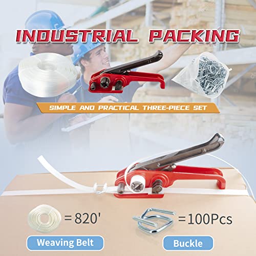 Palmarosa Heavy Duty Pallet Strapping Tools Kit for 1/2"~3/4" Strap,100 pcs Strapping Buckles and 3/4" x 820' Woven Cord Strapping Roll,2000 lbs Break Strength - Image 2