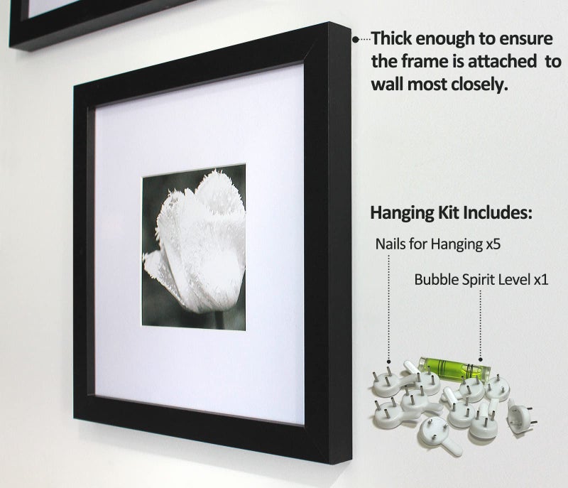 Yaetm 12x12 Picture Frames Black Set of 4, Square Frame Displays 8x8 with Mat or 12 x 12 without Mat, Gallery Wall Frames 12x12 for Wall Mounted (4 Pack, Black) - Image 4