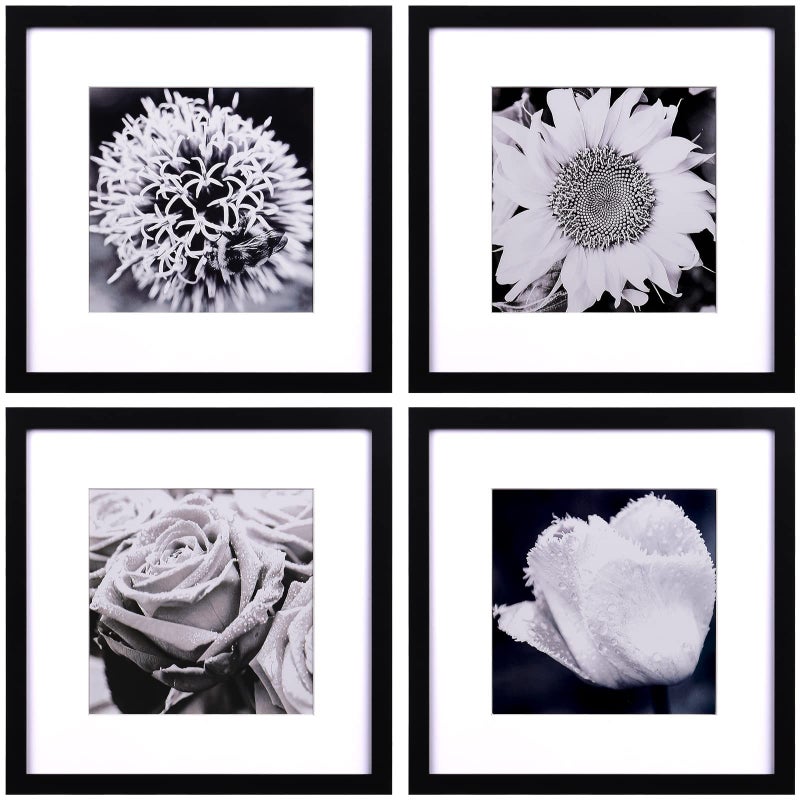 Yaetm 12x12 Picture Frames Black Set of 4, Square Frame Displays 8x8 with Mat or 12 x 12 without Mat, Gallery Wall Frames 12x12 for Wall Mounted (4 Pack, Black) - Image 1