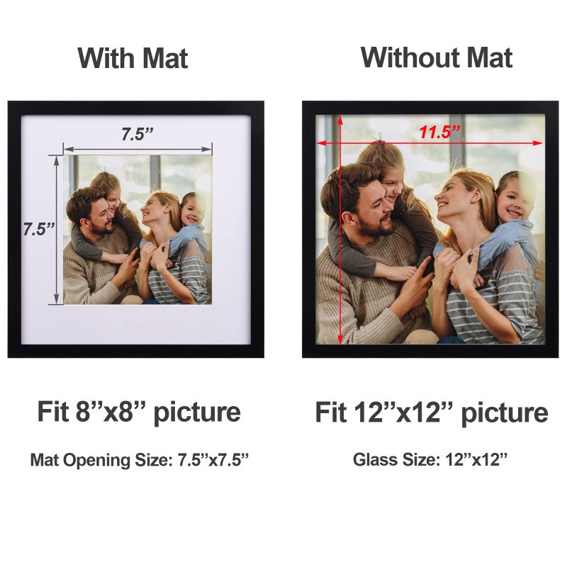 Yaetm 12x12 Picture Frames Black Set of 4, Square Frame Displays 8x8 with Mat or 12 x 12 without Mat, Gallery Wall Frames 12x12 for Wall Mounted (4 Pack, Black) - Image 5