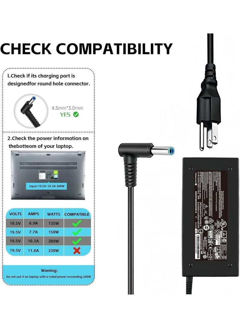 Zexen Replace 200W Charger fit for/HP OMEN Pavilion Gaming 15 17 Envy 15 OMEN 15 15t 17 17t TPN-DA10 19.5V 10.3A Laptop Adapter, Connector Size:4.5x3.0 mm Blue tip - Image 3