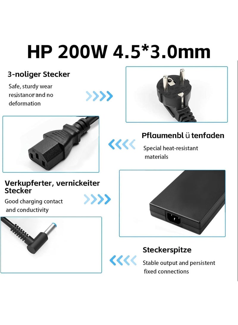 Zexen Replace 200W Charger fit for/HP OMEN Pavilion Gaming 15 17 Envy 15 OMEN 15 15t 17 17t TPN-DA10 19.5V 10.3A Laptop Adapter, Connector Size:4.5x3.0 mm Blue tip - Image 4