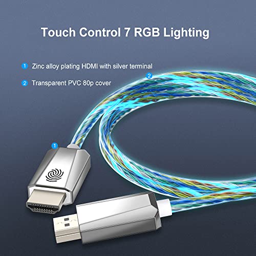 JOYJOM HDMI 4K HDMI Cable:-Touch Control 7 RGB Light UP HDMI2.0 Cable 18Gbps High-Speed 4K@60Hz HDMI Cord for Laptop Monitor - Image 2