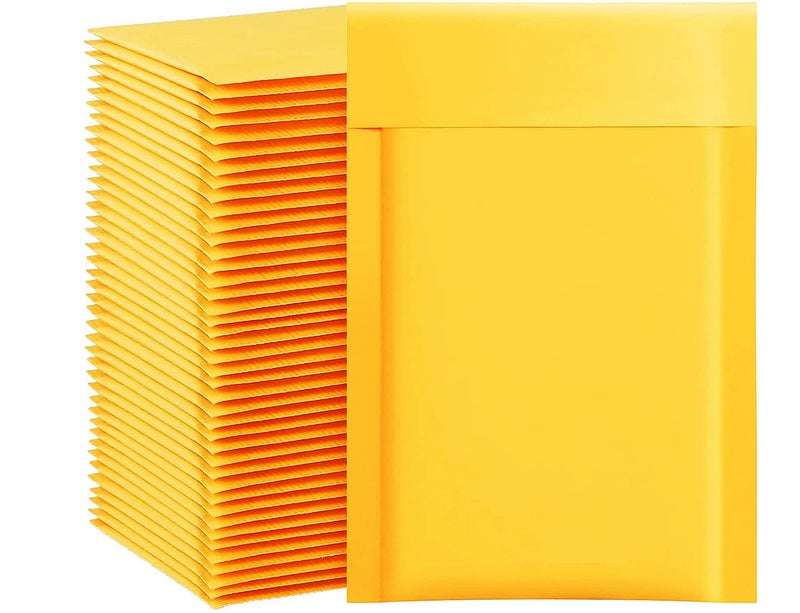 packbabol Kraft Bubble Mailers 4x8 Inch 100 Pcs,Small Self-Sealing Mail Shipping Bags,Yellow Padded Envelopes #000 - Image 1