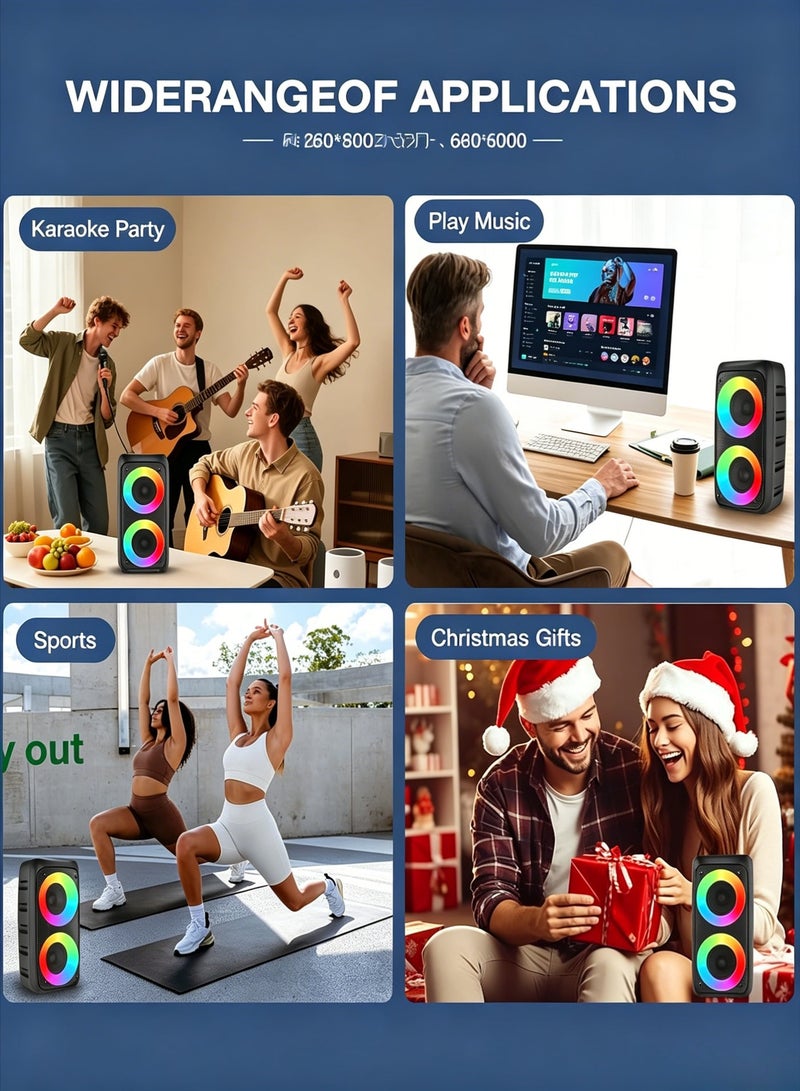 AETHER Portable Bluetooth Speaker Wireless Speaker with With two wired microphones Loud Stereo Sound Outdoor Speaker with Bluetooth 5.0 Deep Bass RGB Lights 4-6 H Playtime for Home Party - Image 3