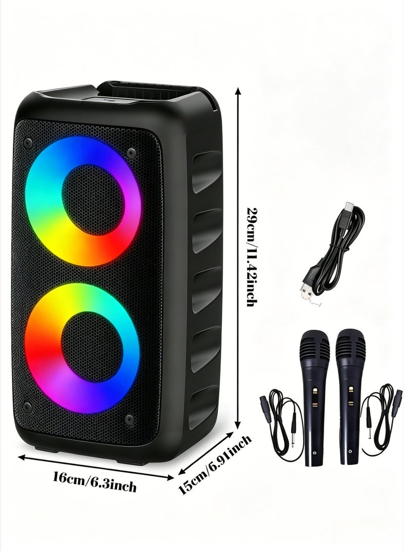 AETHER Portable Bluetooth Speaker Wireless Speaker with With two wired microphones Loud Stereo Sound Outdoor Speaker with Bluetooth 5.0 Deep Bass RGB Lights 4-6 H Playtime for Home Party - Image 5
