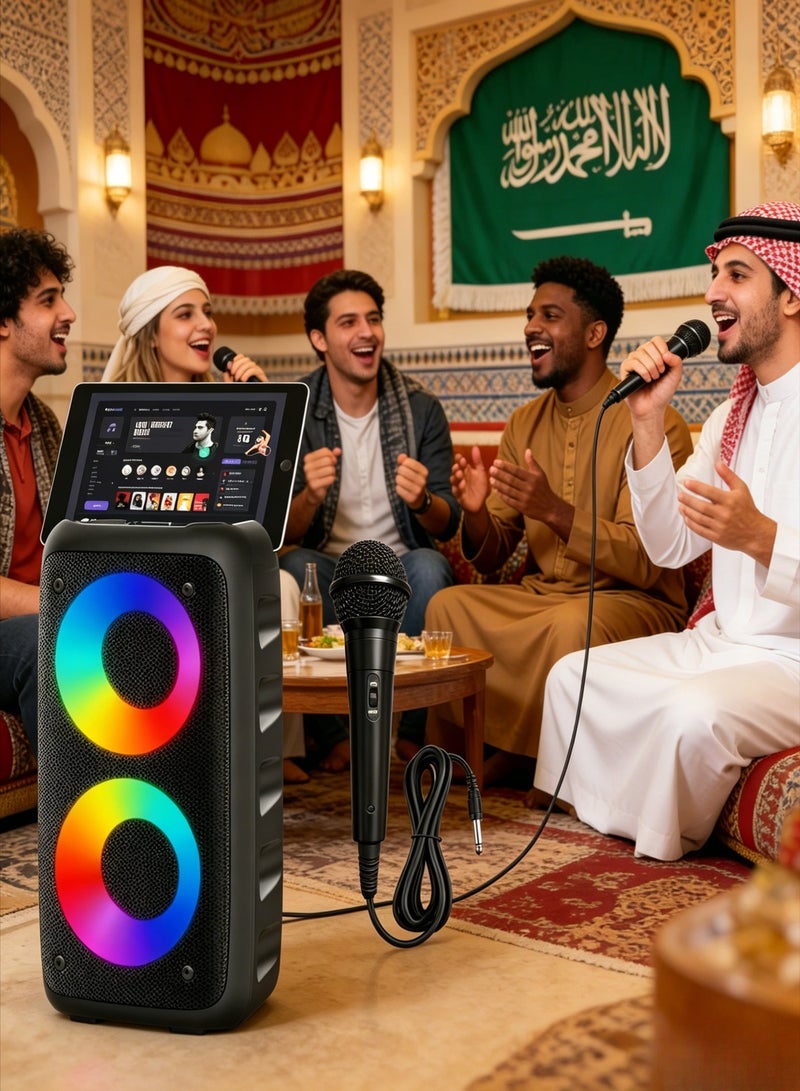 AETHER Portable Bluetooth Speaker Wireless Speaker with With two wired microphones Loud Stereo Sound Outdoor Speaker with Bluetooth 5.0 Deep Bass RGB Lights 4-6 H Playtime for Home Party - Image 1
