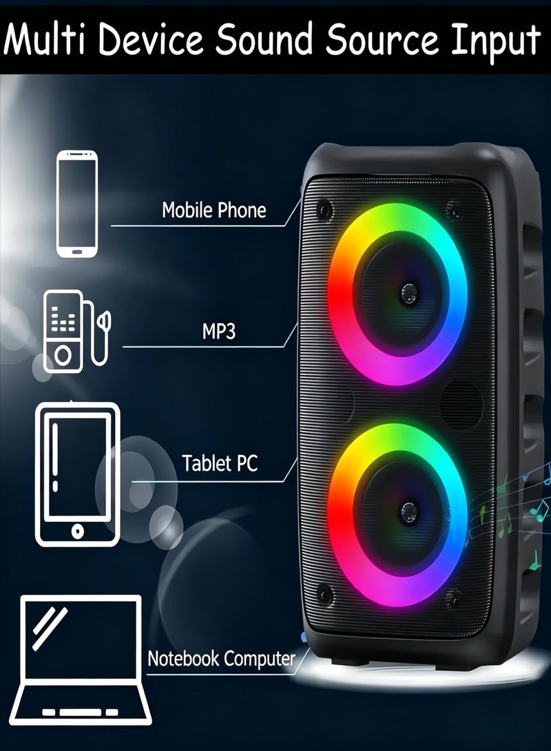 AETHER Portable Bluetooth Speaker Wireless Speaker with With two wired microphones Loud Stereo Sound Outdoor Speaker with Bluetooth 5.0 Deep Bass RGB Lights 4-6 H Playtime for Home Party - Image 2