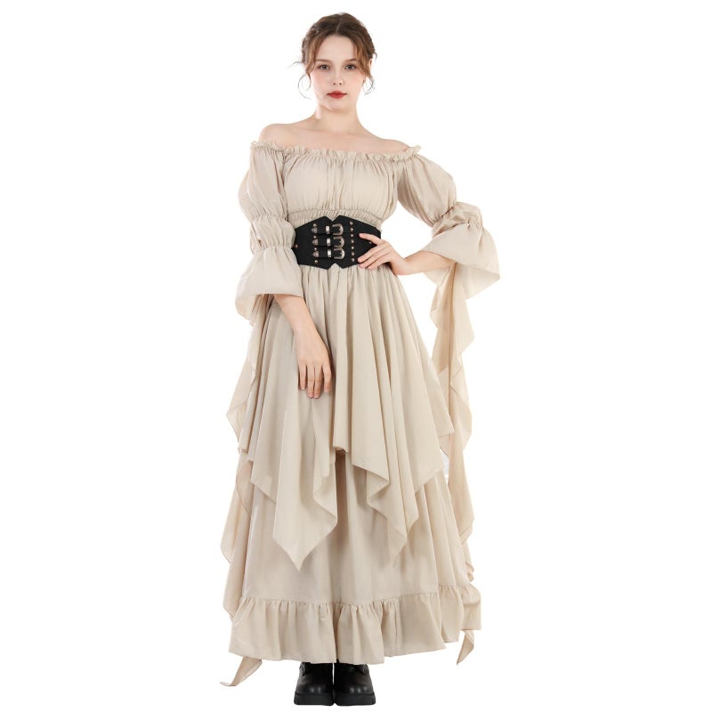 NSPSTT Women's Victorian Renaissance Costume Gothic Witch Medieval Wedding Dress, Beige, XX-Large/3X-Large - Image 4