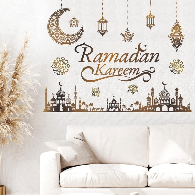 اي ار اس ملصقات زينة رمضان من ARS، ملصقات عيد مبارك كريم، ديكور جداري إسلامي، زينة حفلات رمضانية باللغة العربية، مستلزمات تزيين جدران غرف المعيشة وغرف النوم والمرايا والنوافذ - Image 4