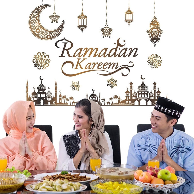 اي ار اس ملصقات زينة رمضان من ARS، ملصقات عيد مبارك كريم، ديكور جداري إسلامي، زينة حفلات رمضانية باللغة العربية، مستلزمات تزيين جدران غرف المعيشة وغرف النوم والمرايا والنوافذ - Image 5