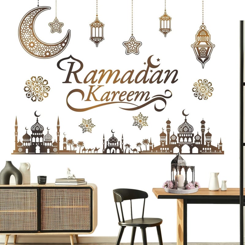 اي ار اس ملصقات زينة رمضان من ARS، ملصقات عيد مبارك كريم، ديكور جداري إسلامي، زينة حفلات رمضانية باللغة العربية، مستلزمات تزيين جدران غرف المعيشة وغرف النوم والمرايا والنوافذ - Image 1