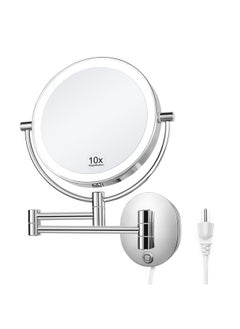 KEDSUM Wall Mounted Makeup Mirror 1X /10X Magnifying Mirror 8 Doublesided Magnifying Makeup Mirror With Dimmable 3 Color Extendable Bathroom Makeup Mirror With Wall Mount Chrome  - Image 1