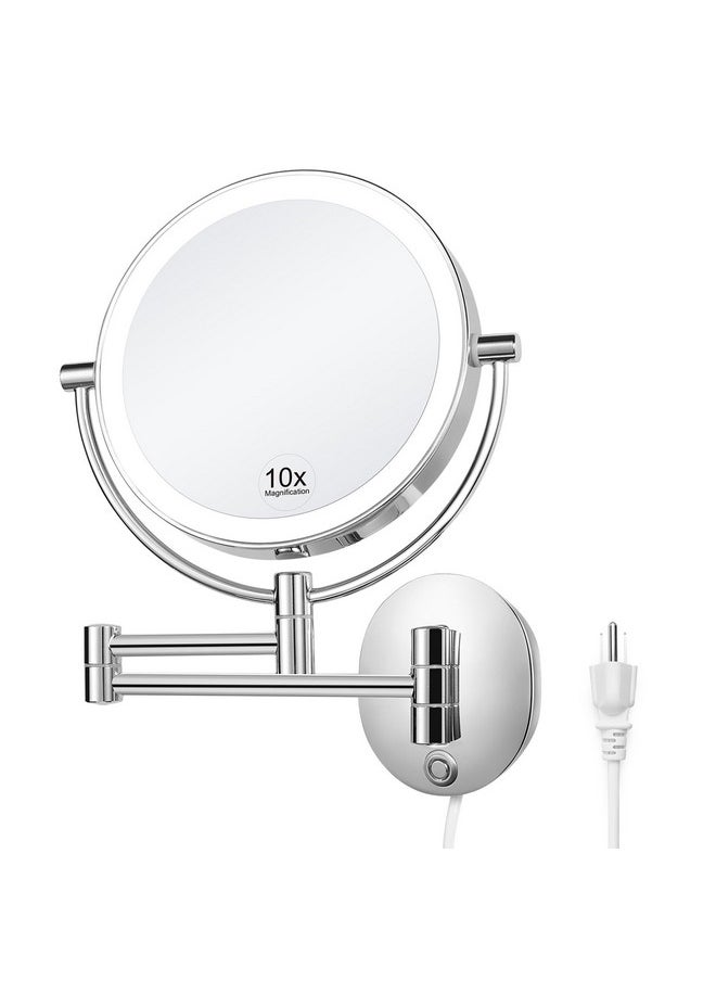 KEDSUM - Wall Mounted Makeup Mirror 1X /10X Magnifying Mirror 8 Doublesided Magnifying Makeup Mirror With Dimmable 3 Color Extendable Bathroom Makeup Mirror With Wall Mount Chrome - Image 1
