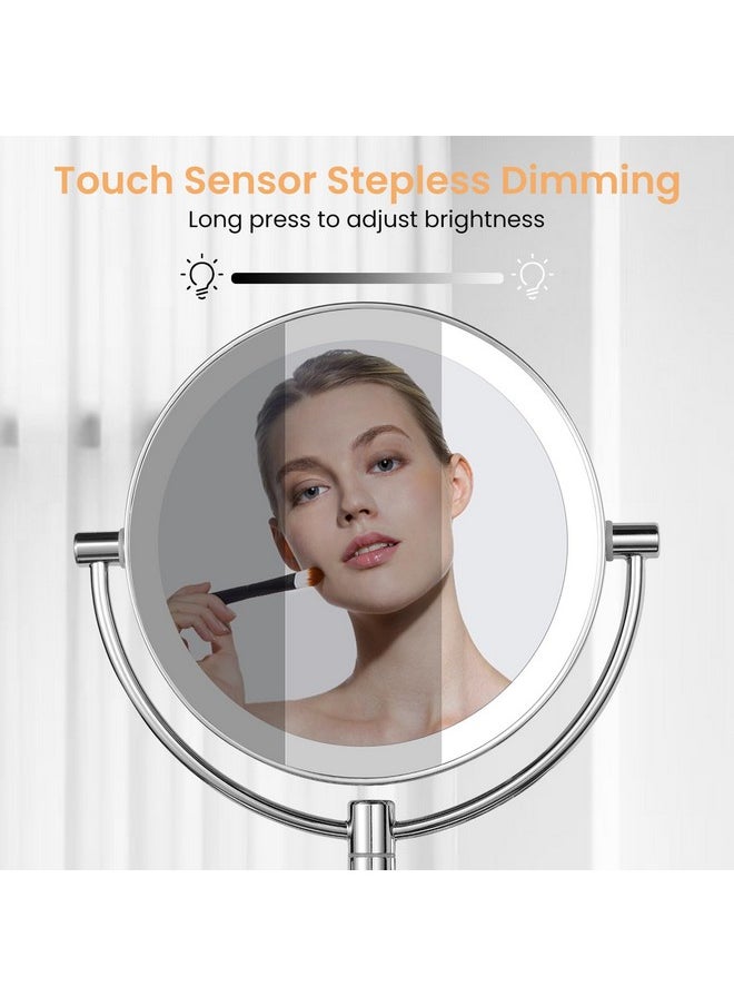 KEDSUM - Wall Mounted Makeup Mirror 1X /10X Magnifying Mirror 8 Doublesided Magnifying Makeup Mirror With Dimmable 3 Color Extendable Bathroom Makeup Mirror With Wall Mount Chrome - Image 1