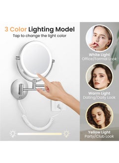 KEDSUM Wall Mounted Makeup Mirror 1X /10X Magnifying Mirror 8 Doublesided Magnifying Makeup Mirror With Dimmable 3 Color Extendable Bathroom Makeup Mirror With Wall Mount Chrome  - Image 2