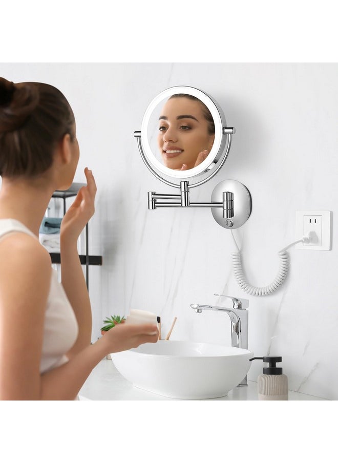 KEDSUM - Wall Mounted Makeup Mirror 1X /10X Magnifying Mirror 8 Doublesided Magnifying Makeup Mirror With Dimmable 3 Color Extendable Bathroom Makeup Mirror With Wall Mount Chrome - Image 1