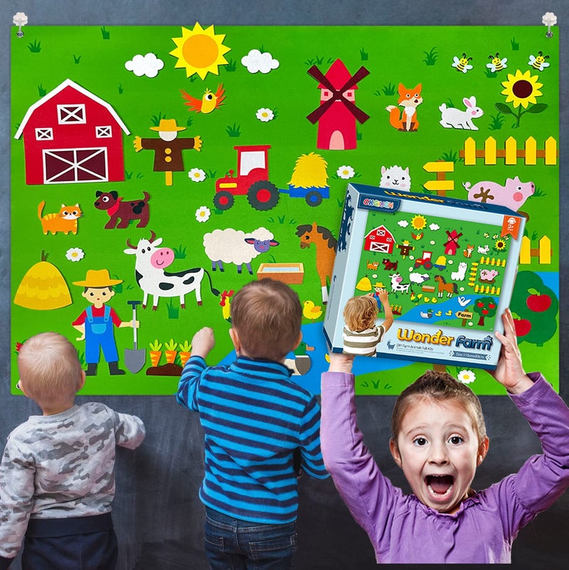 OKGIUGN 61 Pcs Farm Animals Story Felt Board 36 Ft Farmhouse Themed Play Mat Wall Hanging Kit Toys Birthday Gift for Toddlers Childrens - Image 3