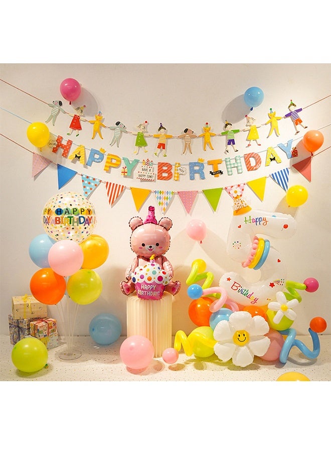 Pink Bear Balloon Set with Happy Birthday Banner,Cake Topper,Perfect for Graduation Baby Shower Birthday Party Backdrop - Image 1