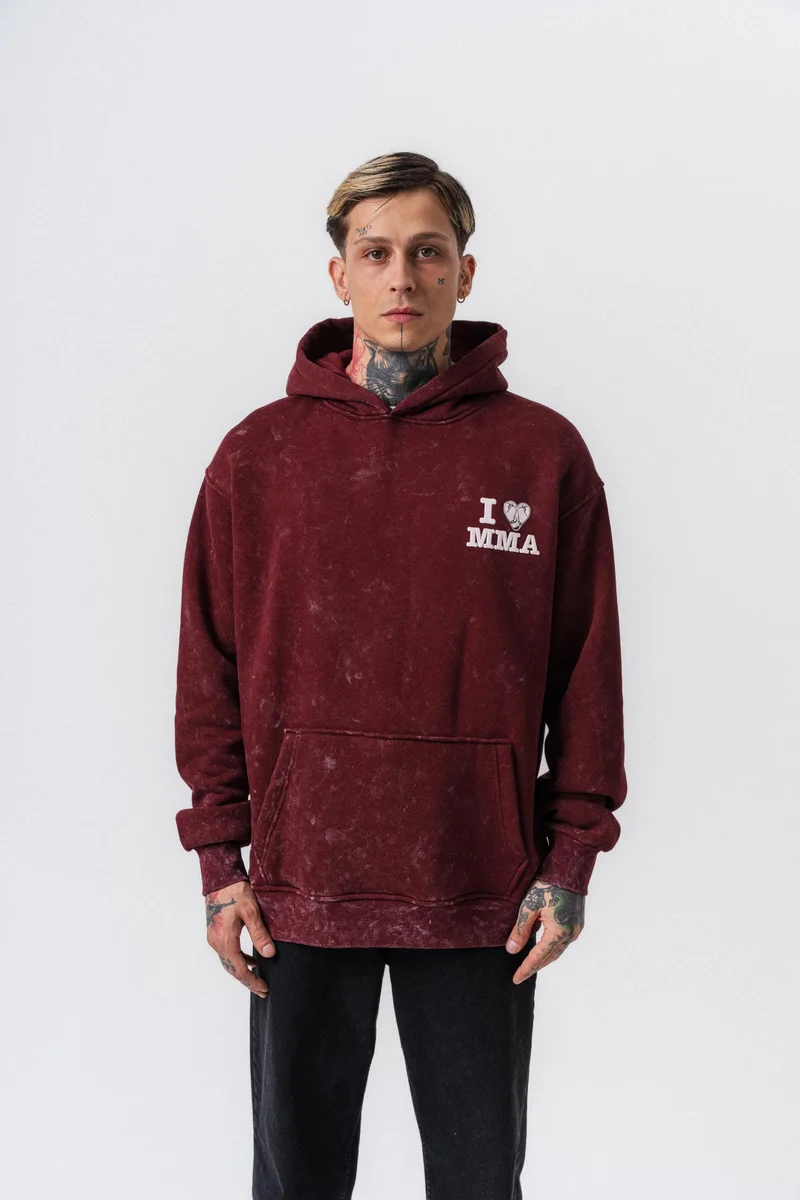 RESPIRE Men's MMA Printed Hooded Oversize Hoodie Bordeaux