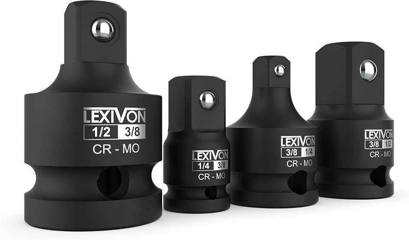 LEXIVON Impact Socket Adapter and Reducer 4-Piece Set | 1/4" - 3/8" - 1/2" Impact Driver Conversions, Chrome Molybdenum alloy steel (LX-112) - Image 1