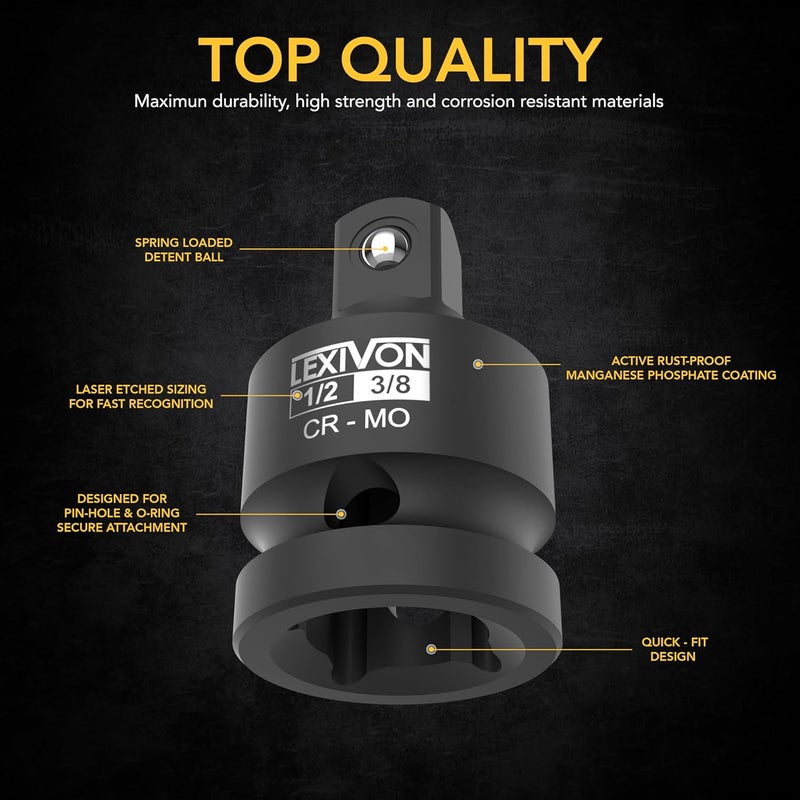 LEXIVON Impact Socket Adapter and Reducer 4-Piece Set | 1/4" - 3/8" - 1/2" Impact Driver Conversions, Chrome Molybdenum alloy steel (LX-112) - Image 2