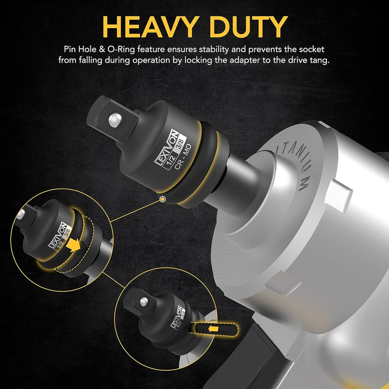 LEXIVON Impact Socket Adapter and Reducer 4-Piece Set | 1/4" - 3/8" - 1/2" Impact Driver Conversions, Chrome Molybdenum alloy steel (LX-112) - Image 5