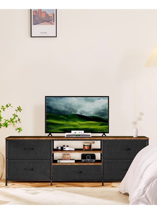 Solerconm TV Stand with Drawers, 3 Tiers Wood TV Console Table, Television Stand for TV up to 65 inch, Entertainment Center with Storage&Open Shelves, TV Entertainment Stand Cabinet for Living Room  - Image 3