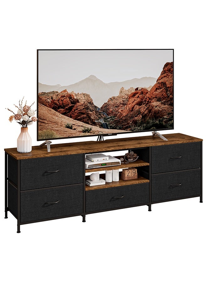 TV Stand with Drawers, 3 Tiers Wood TV Console Table, Television Stand for TV up to 65 inch, Entertainment Center with Storage&Open Shelves, TV Entertainment Stand Cabinet for Living Room