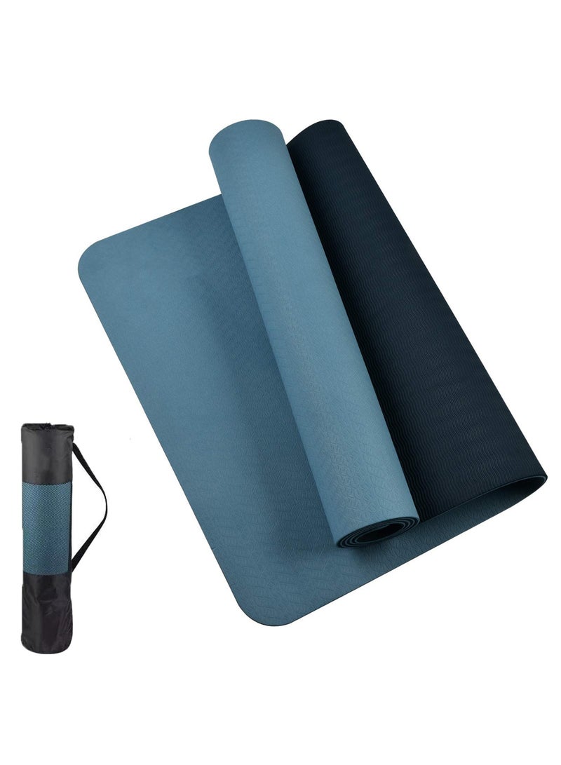 DURKU Yoga Mat, Extra Thick 6MM TPE Workout Yoga Mat, Eco Friendly Non-Slip Fitness Exercise Mat for Women Men, Workout Mat with Carrying Strap for Home, Pilates and Floor Exercises(Blue) - Image 1