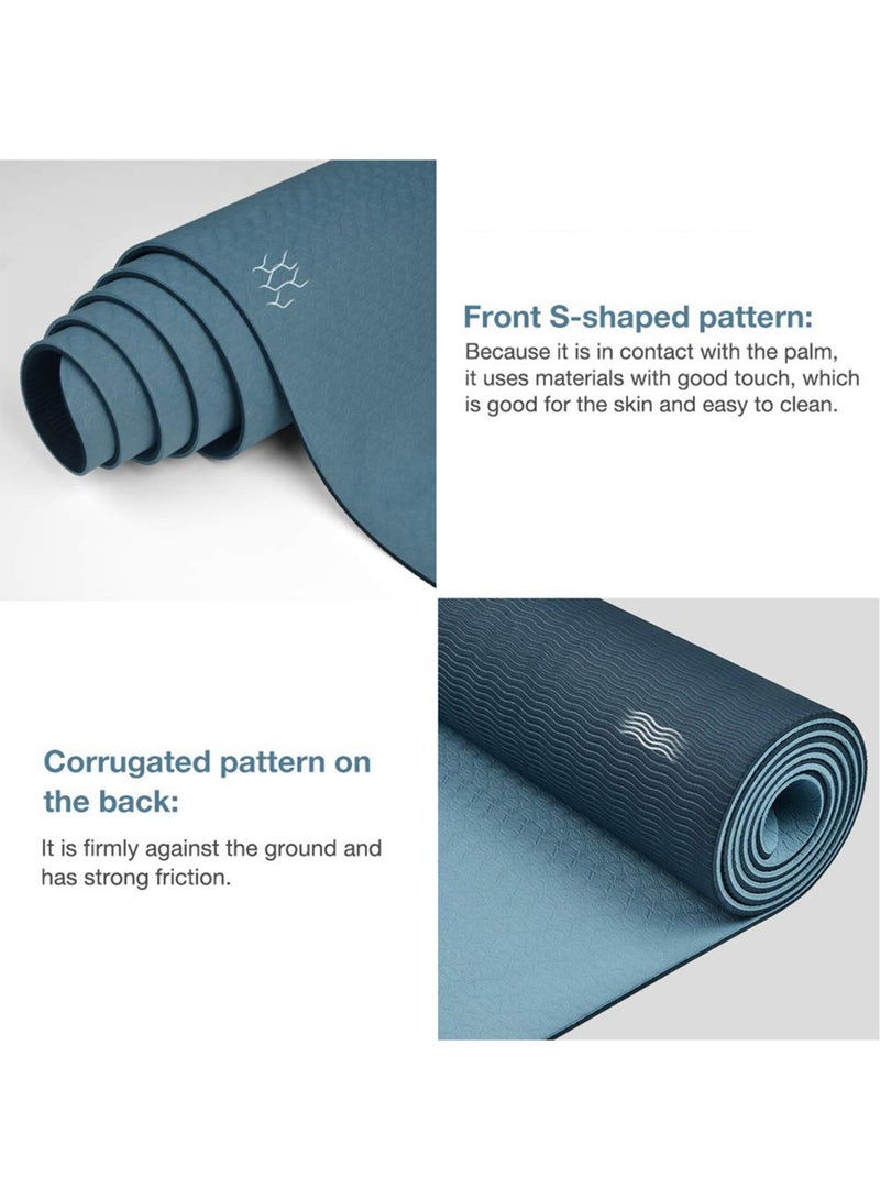 DURKU Yoga Mat, Extra Thick 6MM TPE Workout Yoga Mat, Eco Friendly Non-Slip Fitness Exercise Mat for Women Men, Workout Mat with Carrying Strap for Home, Pilates and Floor Exercises(Blue) - Image 2