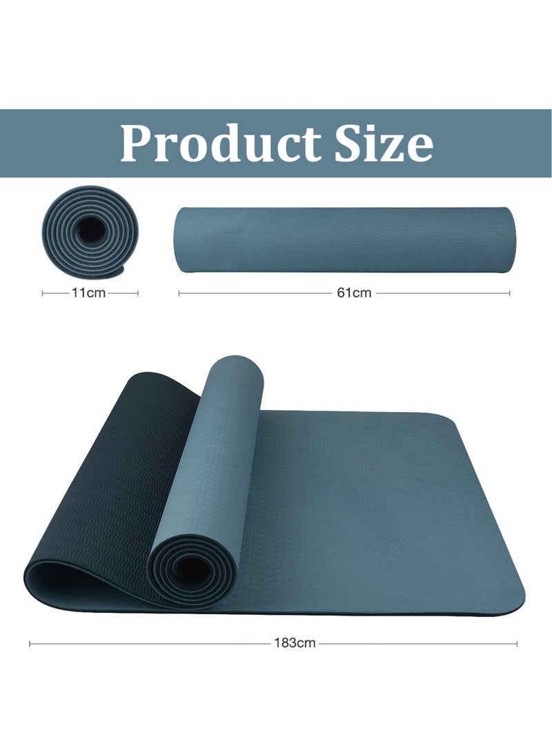 DURKU Yoga Mat, Extra Thick 6MM TPE Workout Yoga Mat, Eco Friendly Non-Slip Fitness Exercise Mat for Women Men, Workout Mat with Carrying Strap for Home, Pilates and Floor Exercises(Blue) - Image 5