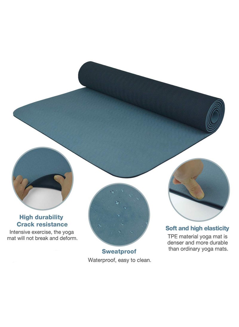 DURKU Yoga Mat, Extra Thick 6MM TPE Workout Yoga Mat, Eco Friendly Non-Slip Fitness Exercise Mat for Women Men, Workout Mat with Carrying Strap for Home, Pilates and Floor Exercises(Blue) - Image 4