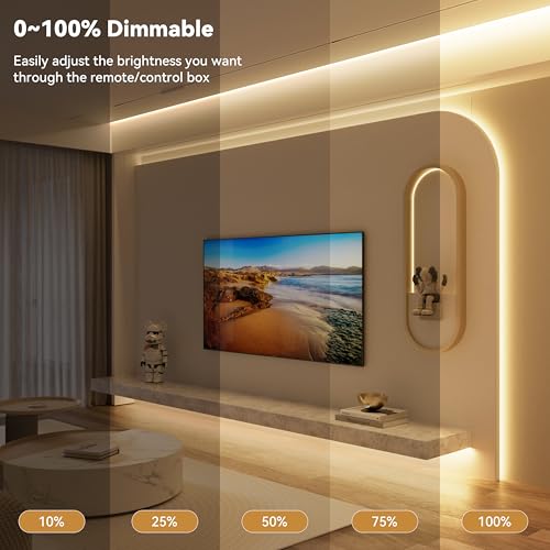 PAUTIX COB LED Strip Light 16.4ft,Engineering Level UL Listed Warm White 3000K,CRI93+ Super Bright High Lumen,Dimmable 24V Flexible LED Tape Light with RF Remote,for Cabinets,Home&Office DIY Lighting - Image 2