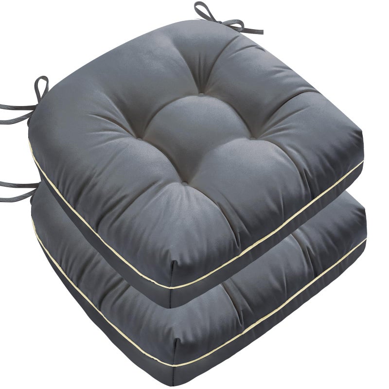 1 MIDDLE ONE Outdoor Chair Cushions Set of 2 Outdoor Cushions for Patio Furniture and Wicker Chair Memory Foam Patio Seat Cushion Pads with Ties 19 x 19 Inch Grey - Image 2
