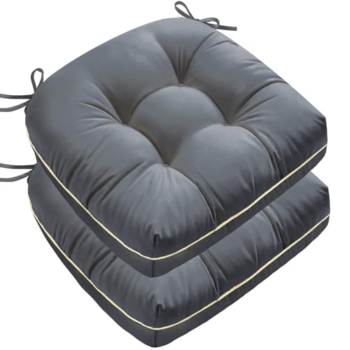 1 MIDDLE ONE Outdoor Chair Cushions Set of 2 Outdoor Cushions for Patio Furniture and Wicker Chair Memory Foam Patio Seat Cushion Pads with Ties 19 x 19 Inch Grey - Image 1
