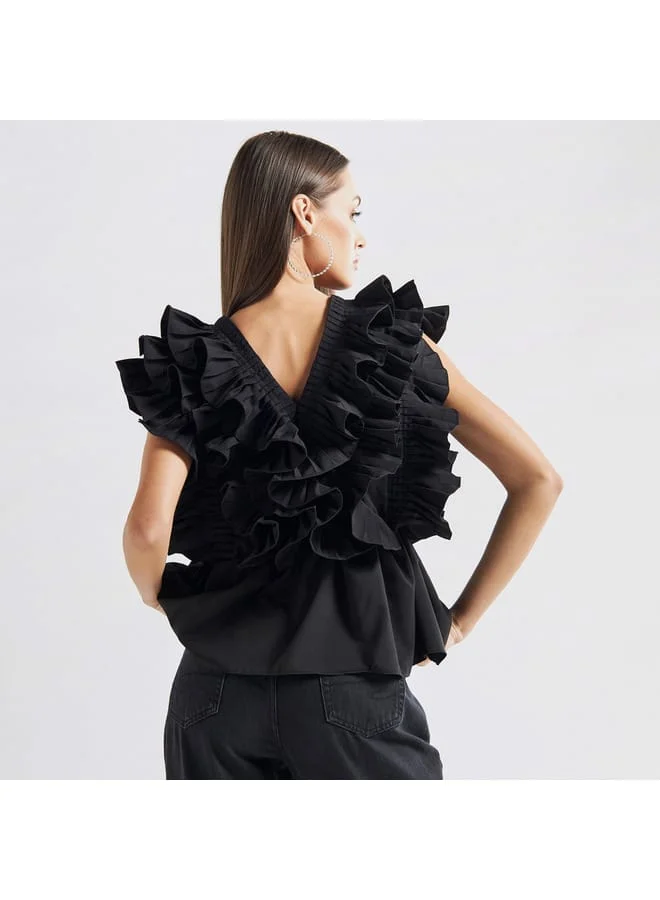 Splash FAV Ruffled Top with V-neck