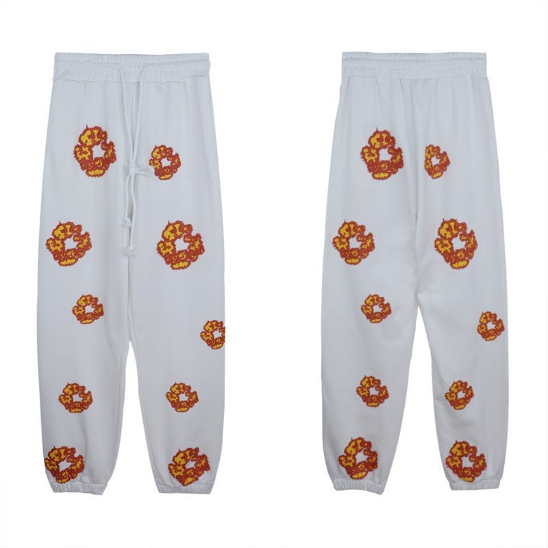 Hip-Hop Cotton Print Hoodie Sweatsuit White trousers (double spark) 