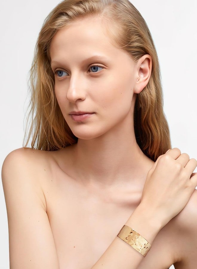 ليلي آند وايت أساور ذهبية من LILIE&WHITE للنساء، أساور مطروقة، أساور ذهبية للذراع، أساور ذهبية، أساور مفتوحة قابلة للتعديل، أساور عريضة للمعصم - Image 3