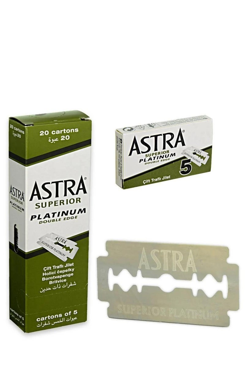 أسترا شفرات حلاقة بلاتينيوم مزدوجة الحافة آمنة، 100 شفرة (20 × 5)