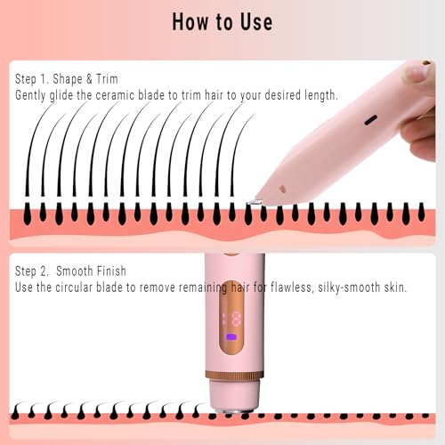 FIONOFY 2-in-1 Bikini Trimmer for Women, Bikini Shaver with Dual Heads, Body and Facial Hair Removal, Cordless Rechargeable Electric Razors for Face Chin Pubic Underarm Legs, IPX7 Waterproof, Pink - Image 4