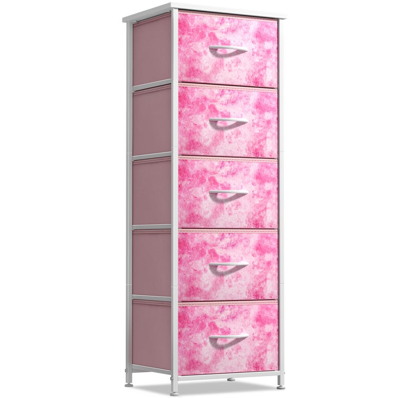 Sorbus Sorbus Fabric Dresser for Kids Bedroom  Chest of 5 Drawers Tall Storage Tower Clothing Organizer for Closet for Playroom for Nursery Steel Frame Fabric Bins  Wood Handle Tiedye Pink 