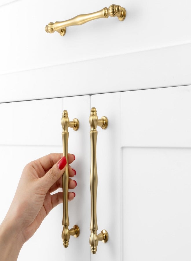 BEROSSA 5 Inch Screw Spacing, Brushed Gold French Style Classical Pulls, Kitchen Cabinet Handles, Pack of 10 | Solid Furniture Hardware for Cupboard Door Dresser Drawer Bathroom Vanity 2510 - Image 4